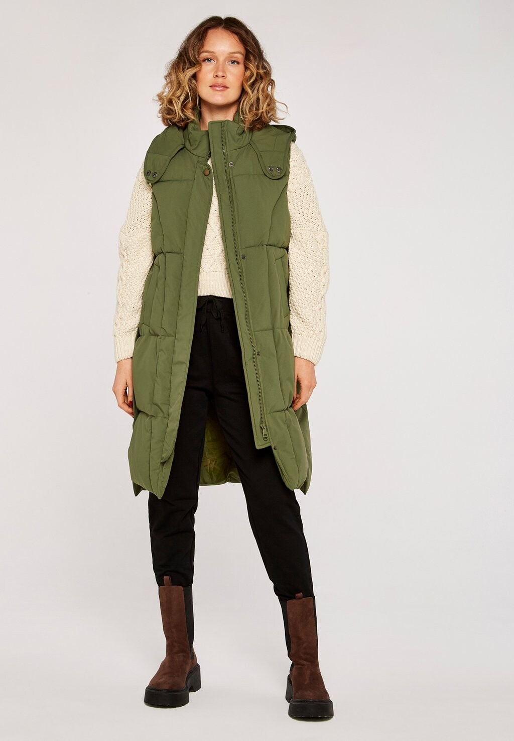 

Жилет BUTTON LONGLINE PUFFER Apricot, цвет khaki