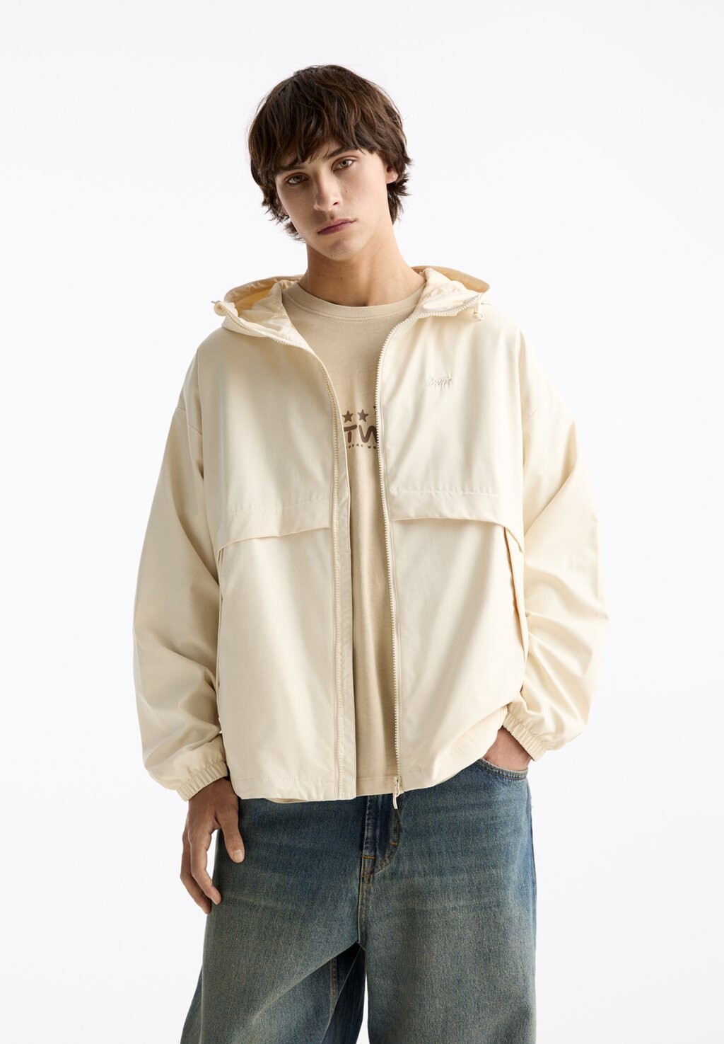 

Дождевик/водоотталкивающая куртка BLOCK PULL&BEAR, цвет beige