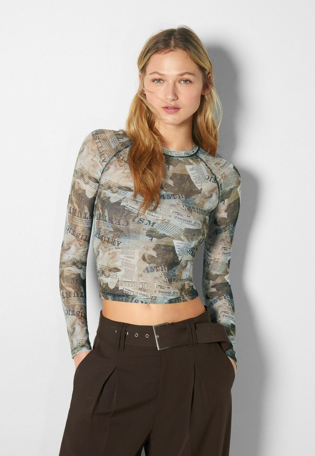 

Рубашка с длинным рукавом Bershka, коричневый