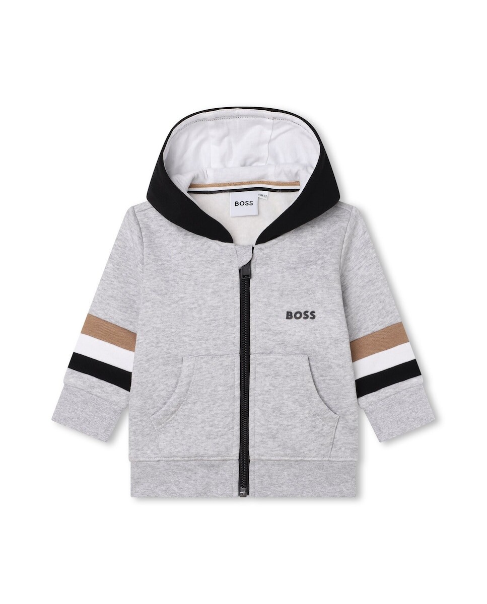 

Толстовка для мальчика на молнии и капюшоне BOSS Kidswear, светло-серый