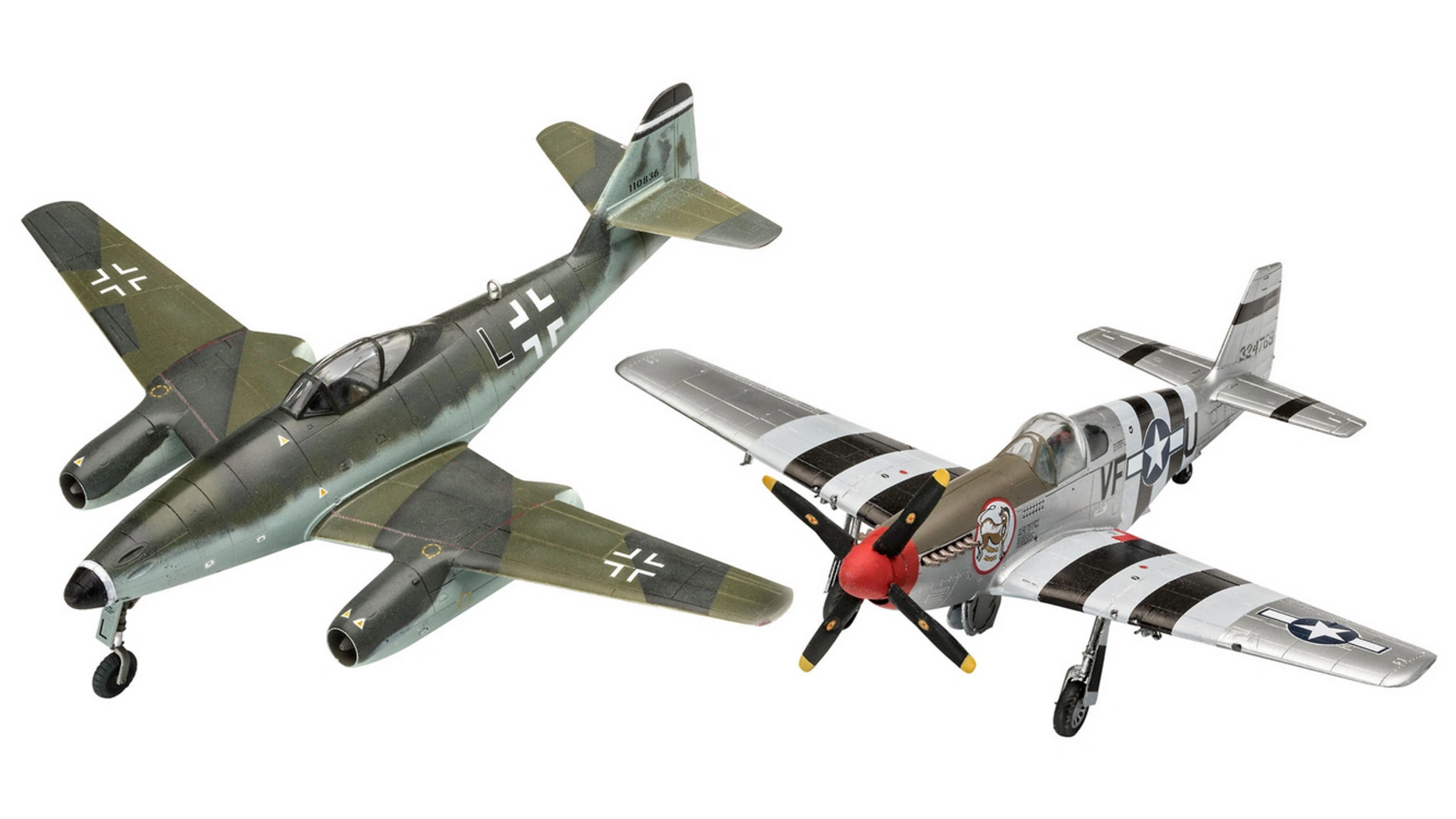 combat set турбореактивный истребитель me262 и истребитель дальнего радиуса действия p 51b revell 03711 Revell Боевой комплект Messerschmitt Me262 и P-51B Mustang