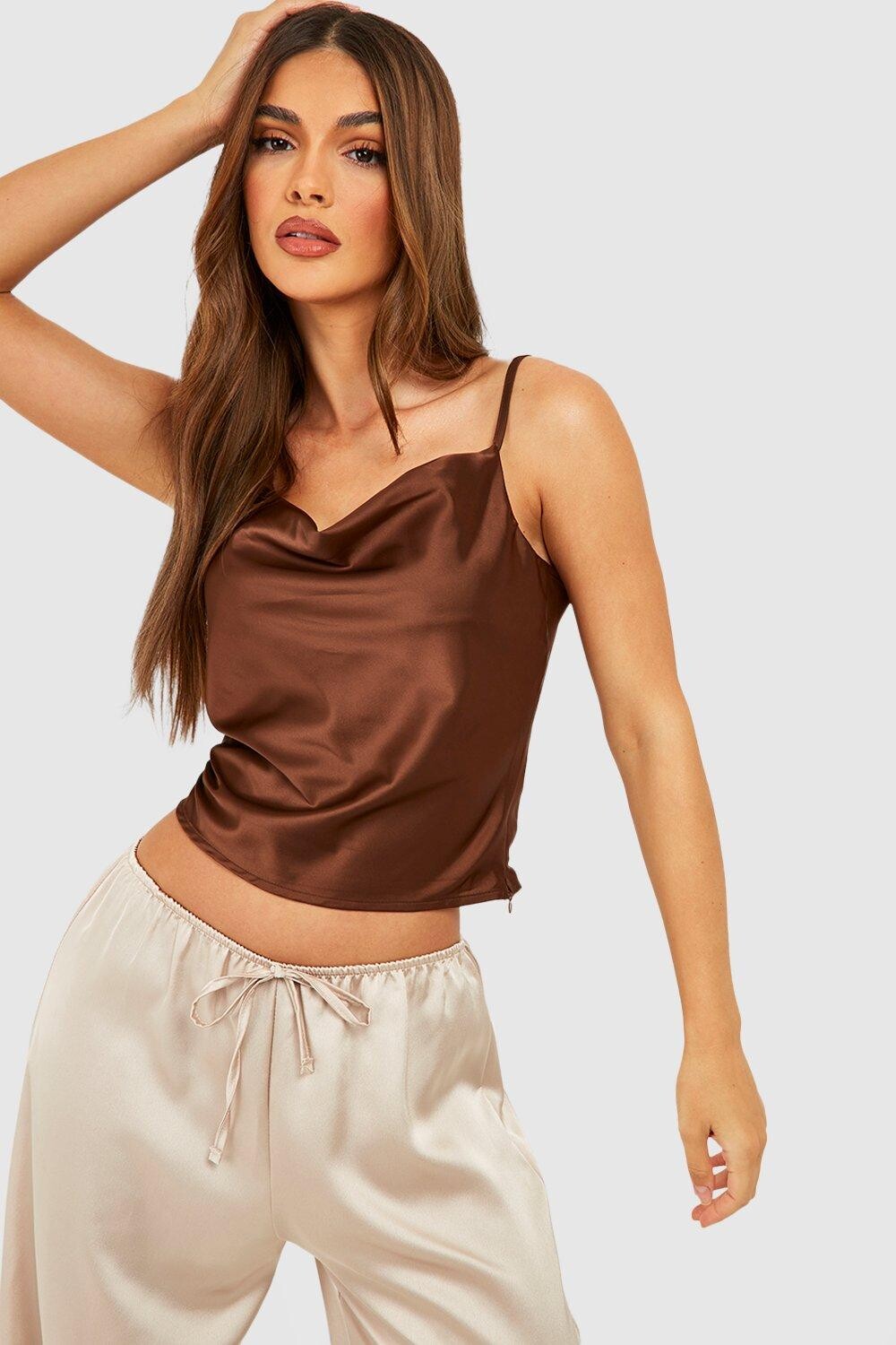 

Платье из одного атласа с вырезом-хумотом Boohoo, шоколадный, Коричневый
