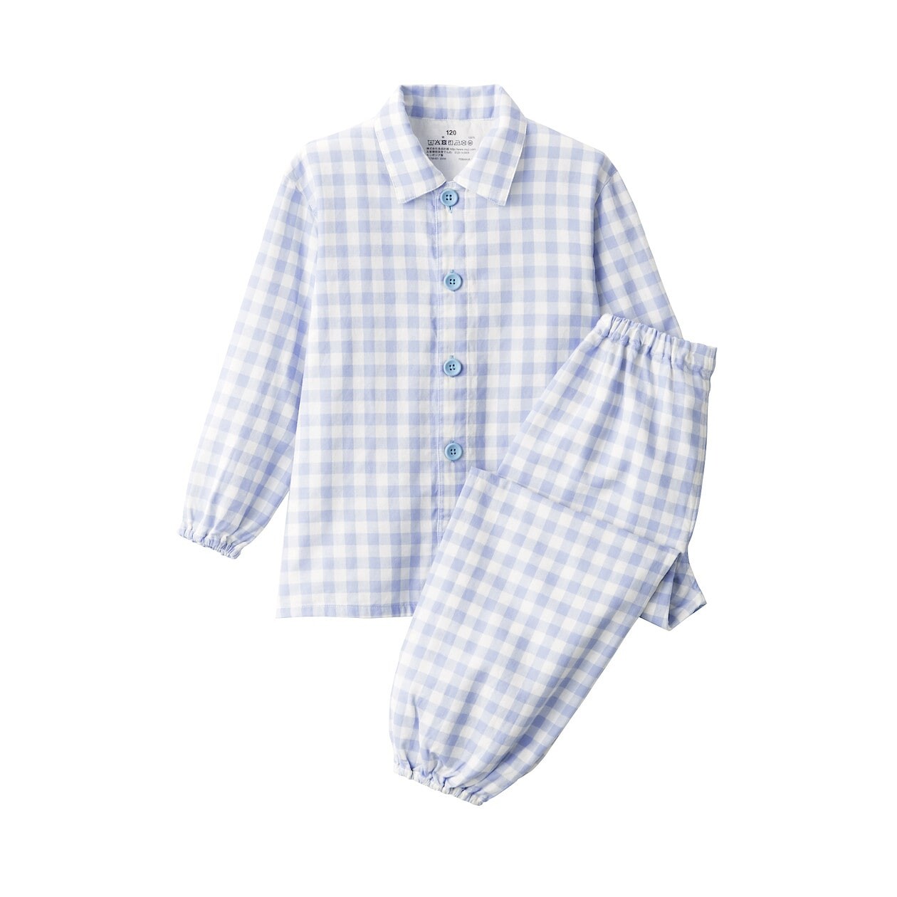 

Пижама из двойной марли без боковых швов (детская) MUJI, светло-голубая клетка