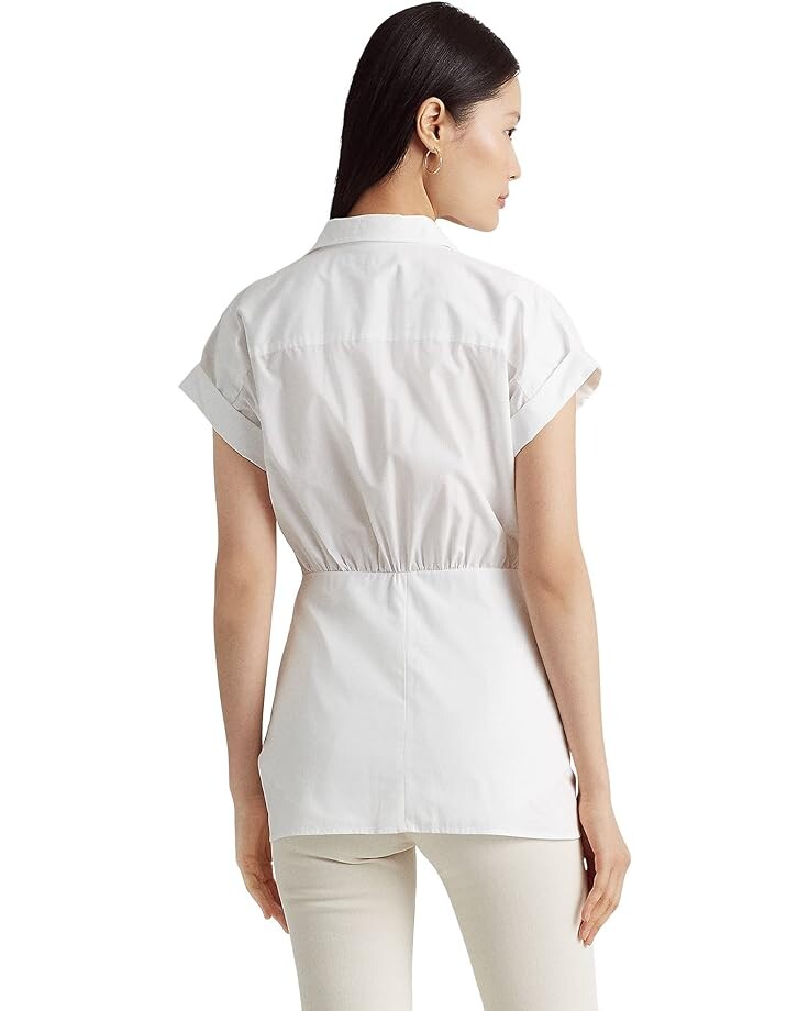 

Рубашка LAUREN Ralph Lauren Tie Front Cotton Broadcloth Shirt, белый