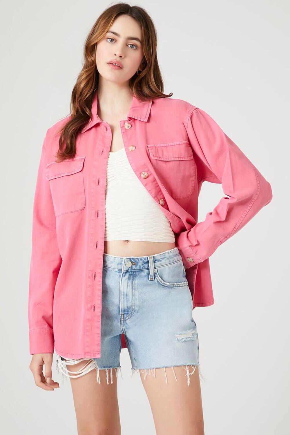 

Саржевая куртка на пуговицах Forever 21, розовый