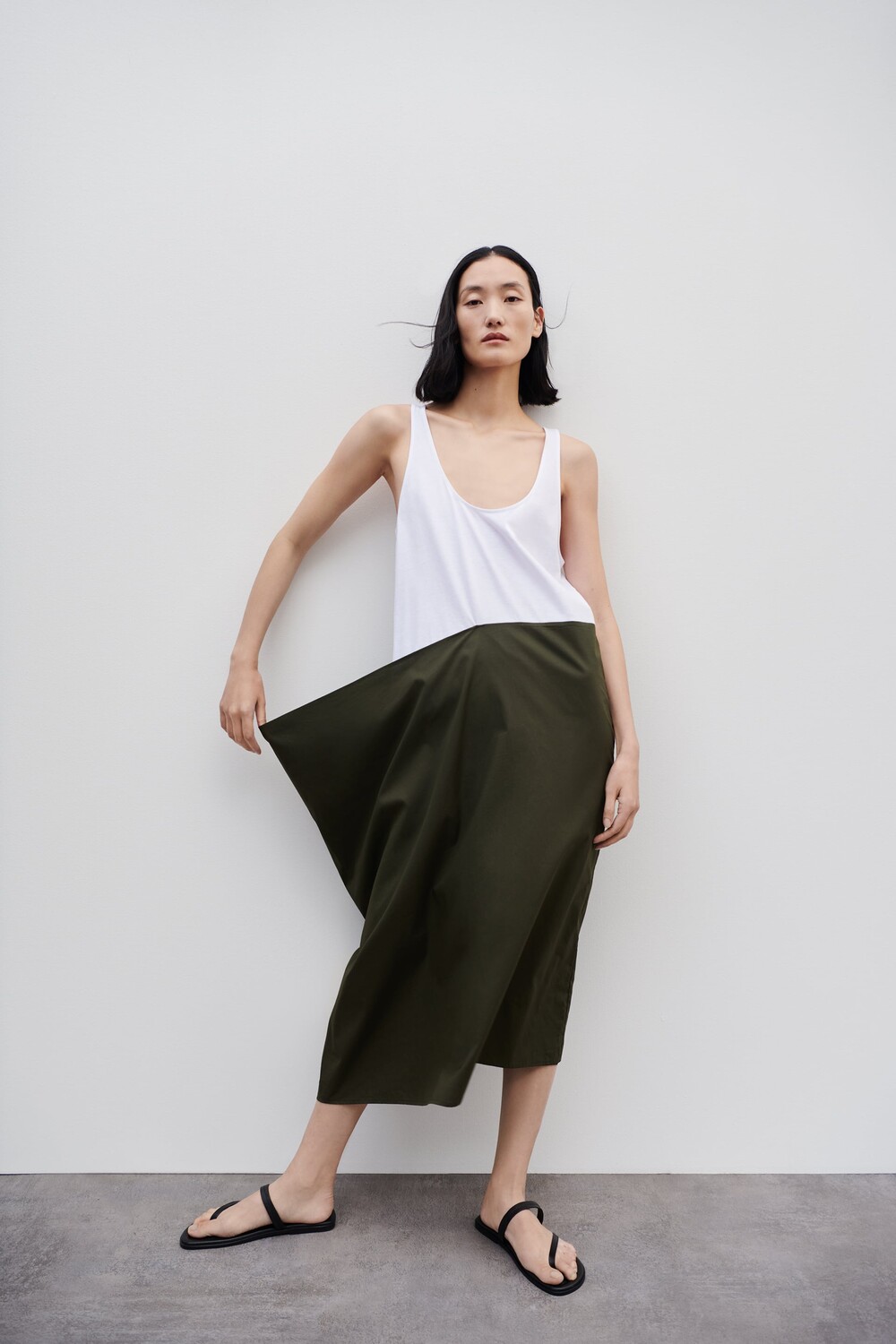 

Платье из поплина Zara, белый/зеленый