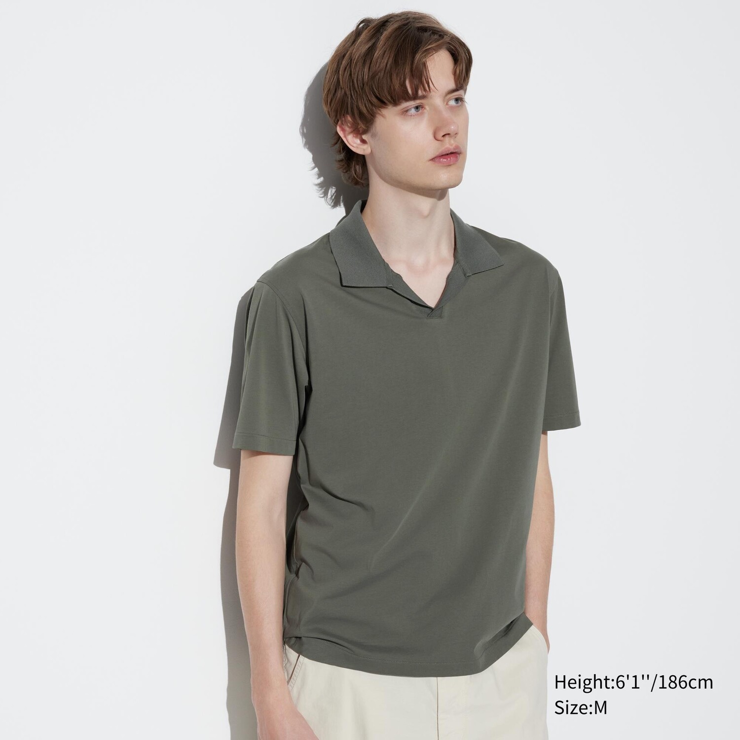 

Хлопковое поло airism с открытым вырезом UNIQLO, оливковый