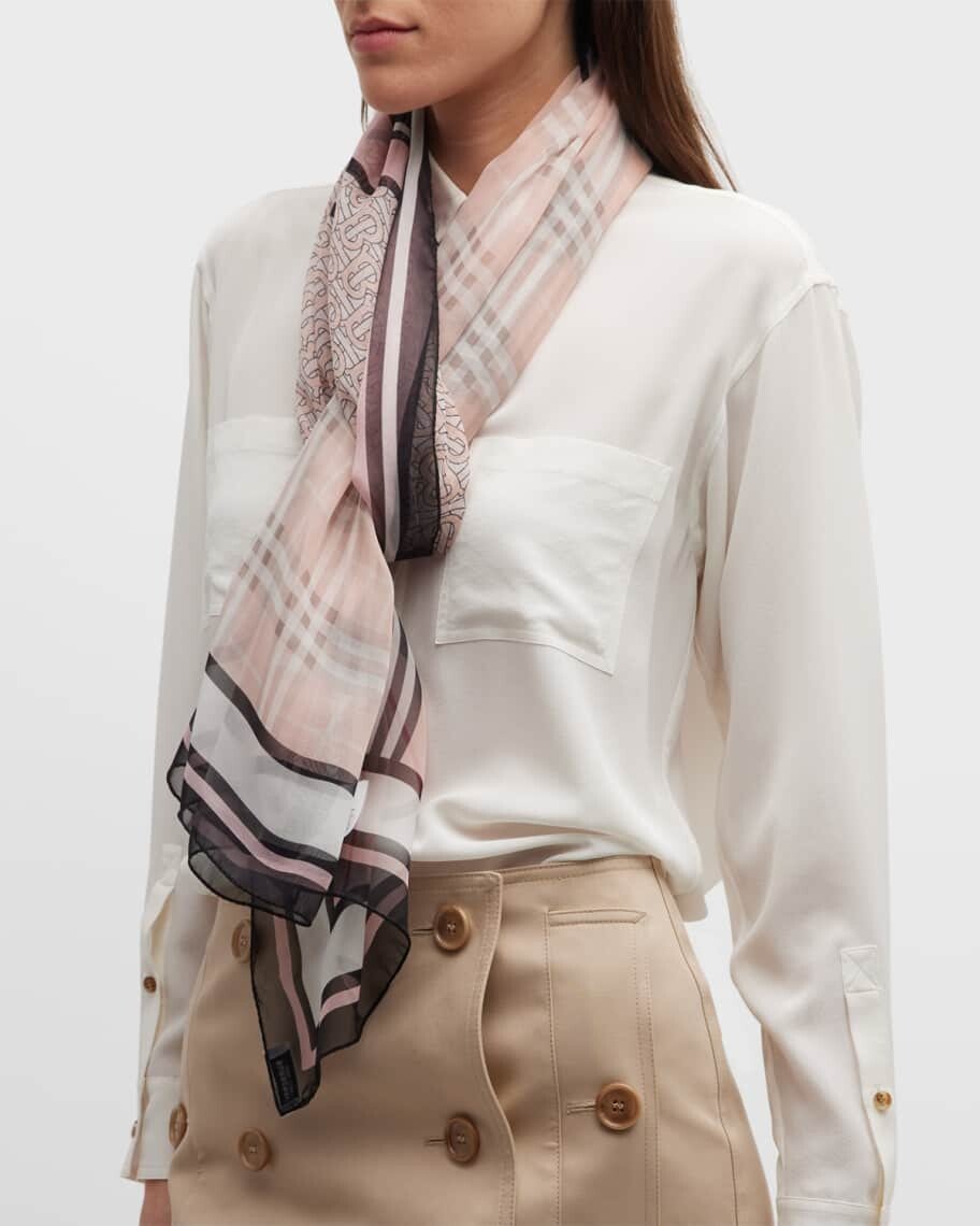 

Шелковый узкий шарф в полоску с тройной клеткой Burberry