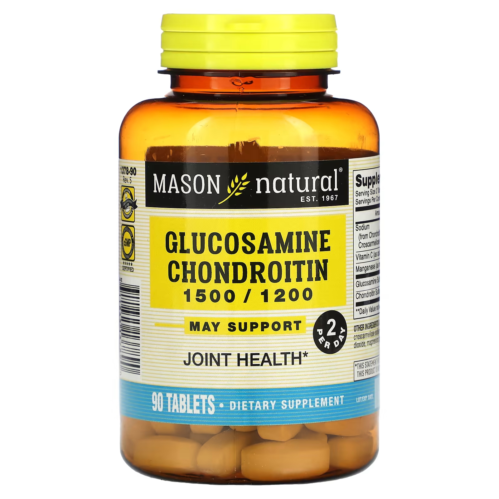Пищевая добавка Mason Natural Глюкозамин-хондроитин, 90 капсул mason natural potassium gluconate 595 mg 100 tablets