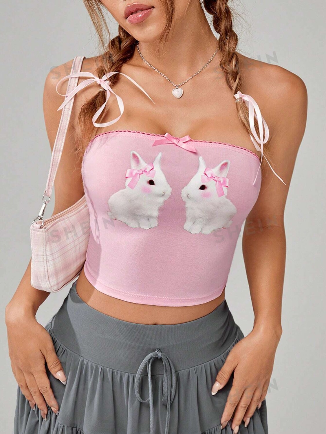 

Топ женский Shein Qutie в горошек с бантом, розовый