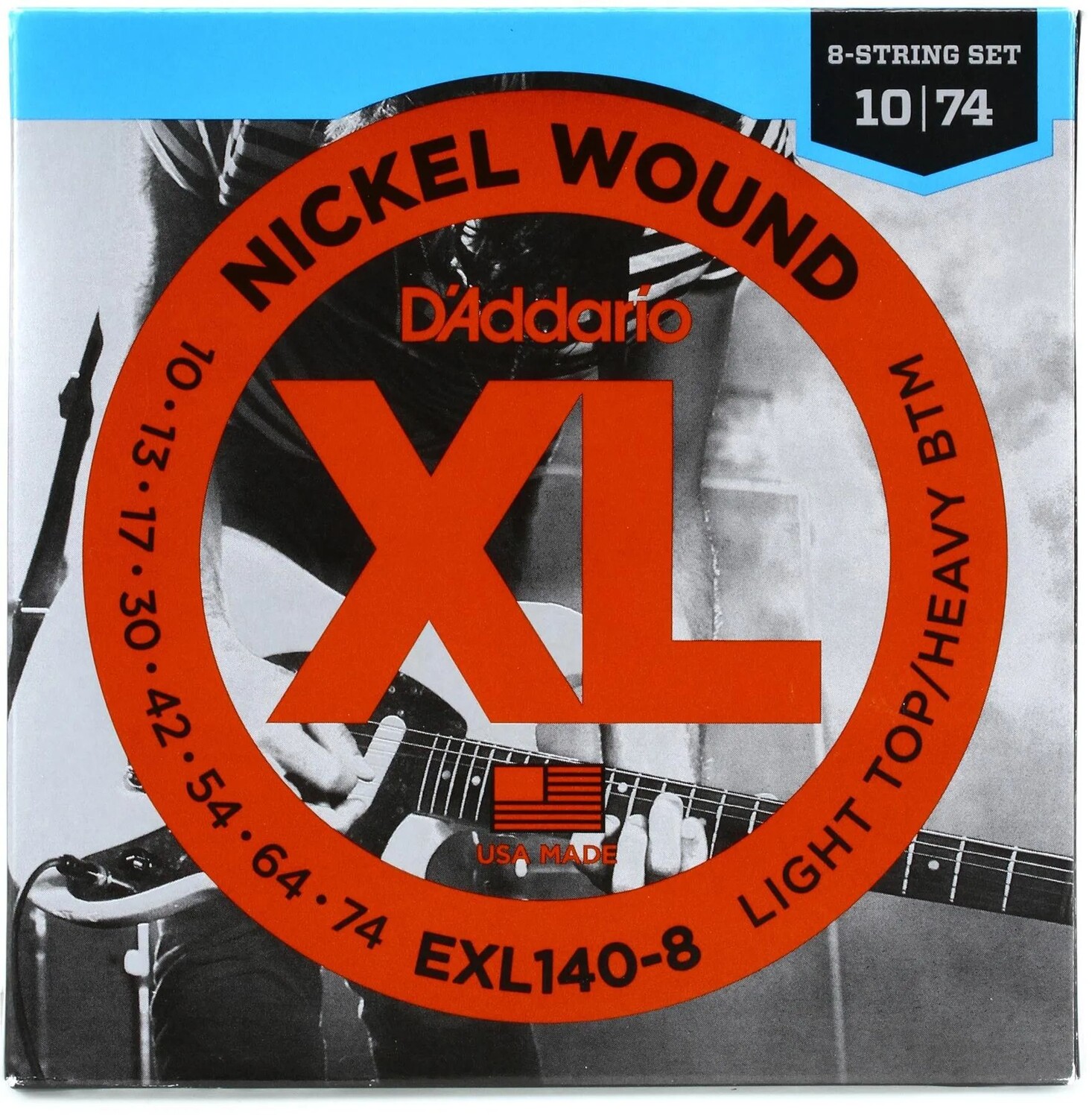 

Струны для электрогитары D'Addario EXL140-8 XL с никелевой обмоткой — .010-.074, 8-струнные с легким верхом/тяжелым низом