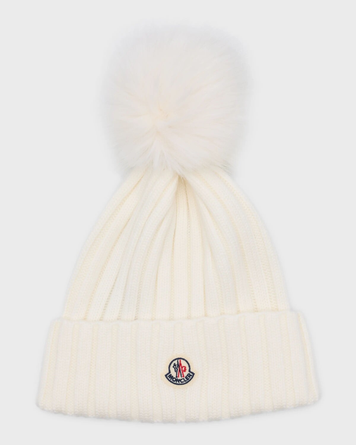 

Шапка из ребристой шерсти с помпоном из искусственного меха Moncler, цвет Natural