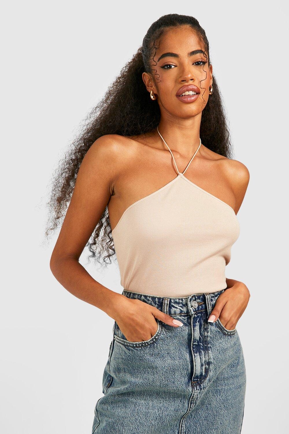 

Базовый жилет с халтером в ребку Boohoo, серый