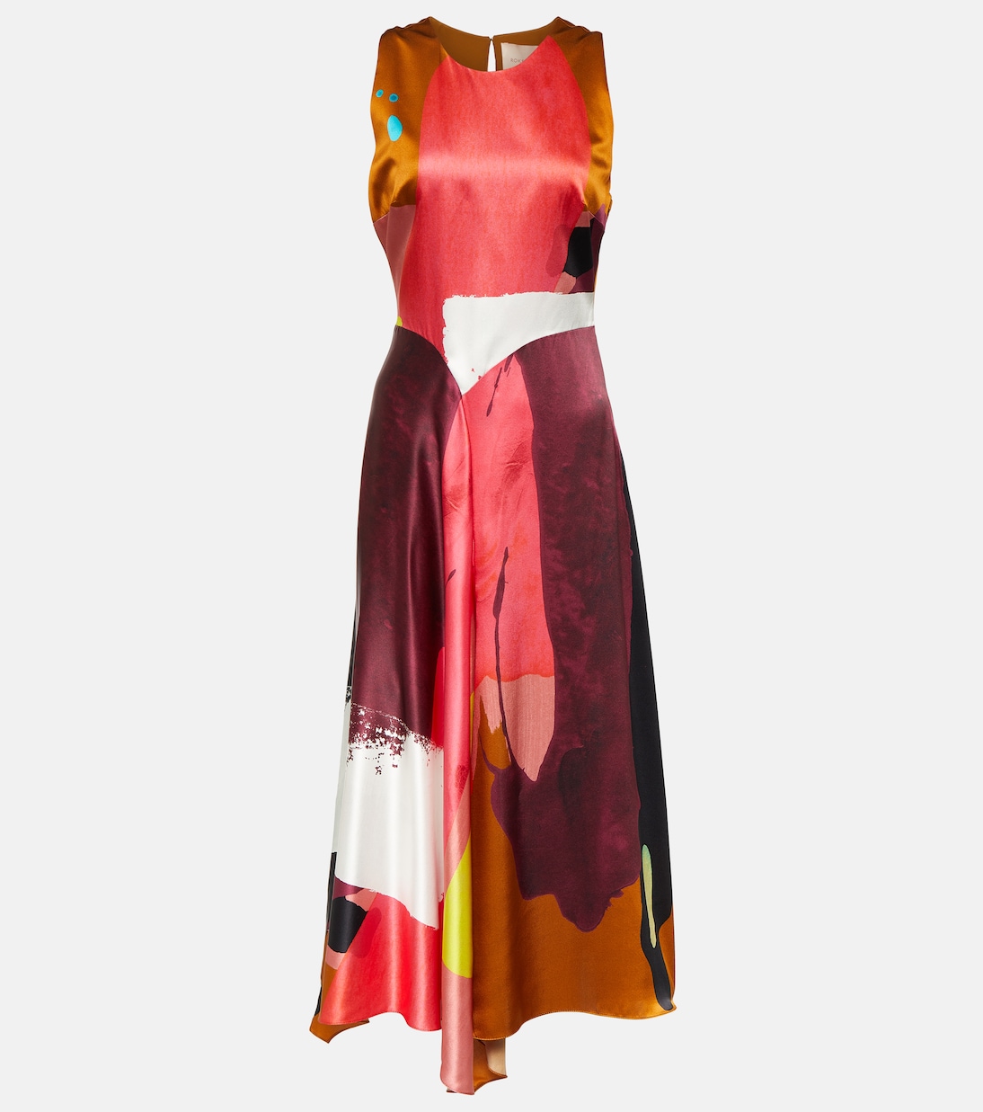 Платье макси из шелкового атласа с принтом Roksanda, мультиколор