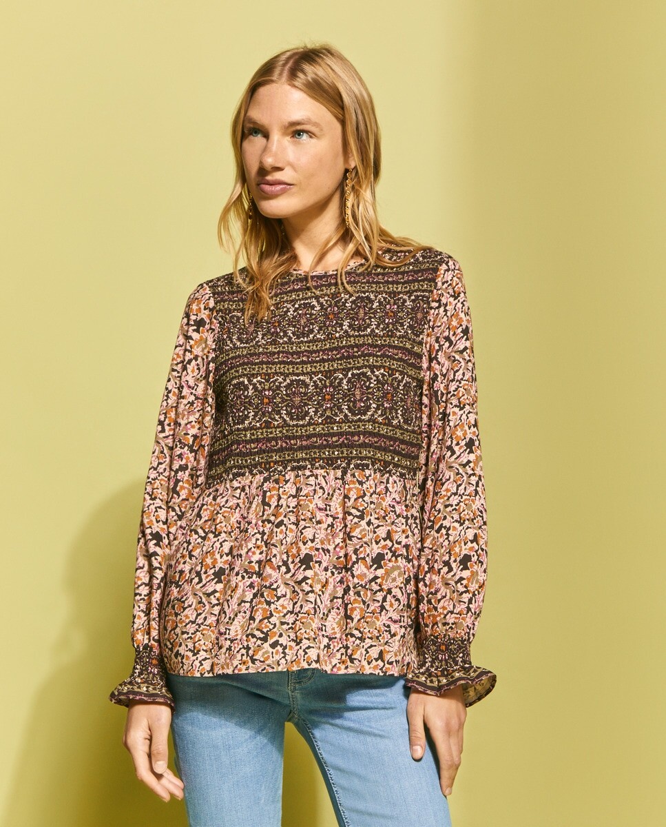 

Блузка с длинными рукавами и сотами Southern Cotton, коричневый