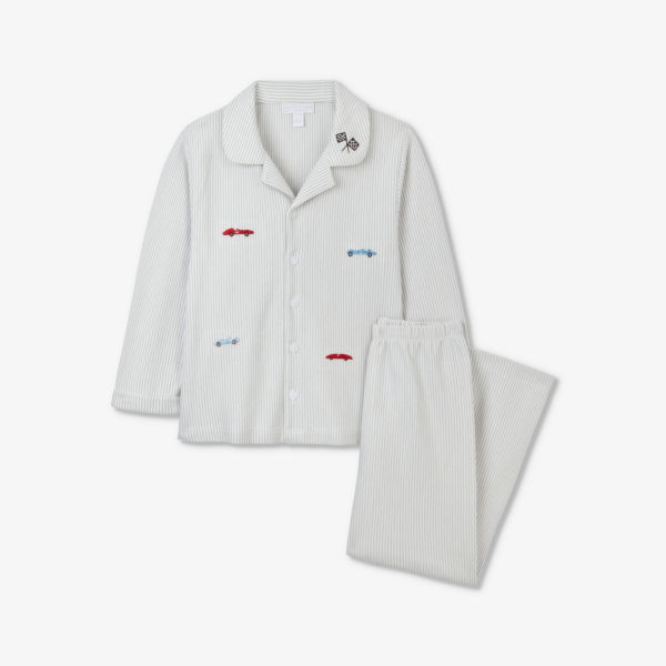 Хлопковый пижамный комплект с вышивкой гоночной машины для 7-12 лет The Little White Company, белый