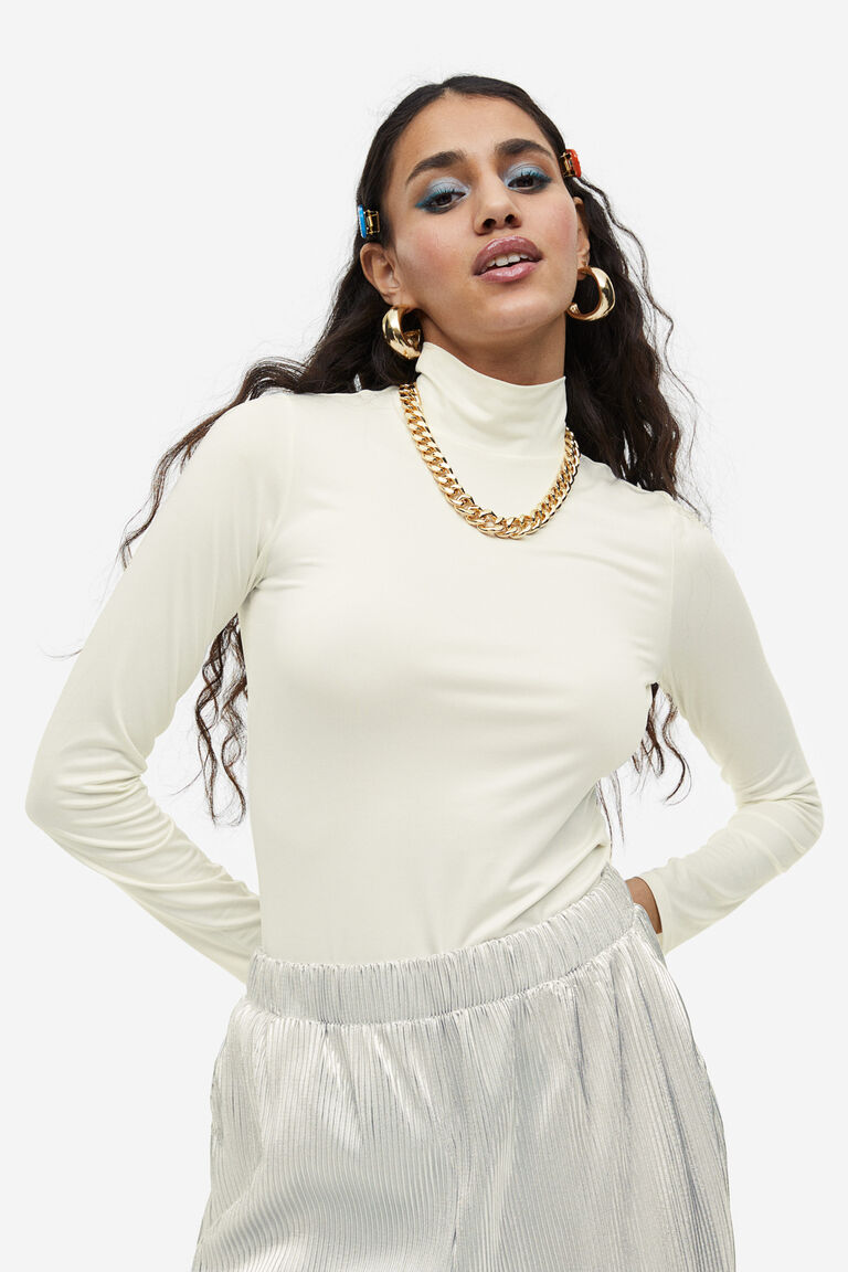 Топ из джерси с длинными рукавами H&M, бежевый блузка из джерси с длинными рукавами h