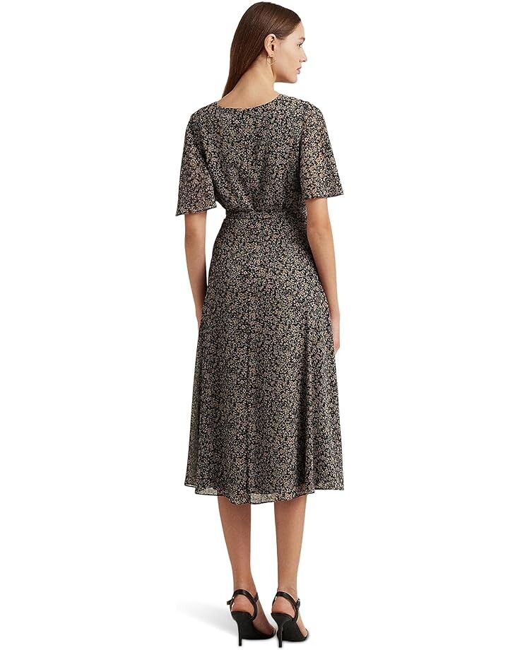 

Платье LAUREN Ralph Lauren Floral Belted Crinkle Georgette Dress, цвет Black/Tan/Multi