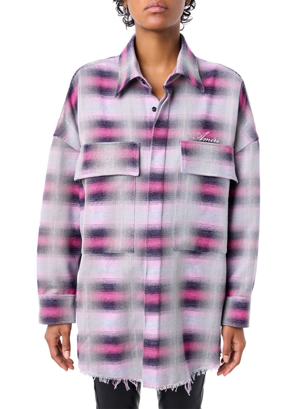 

Oversize-рубашка в клетку с размытым узором Amiri, фуксия