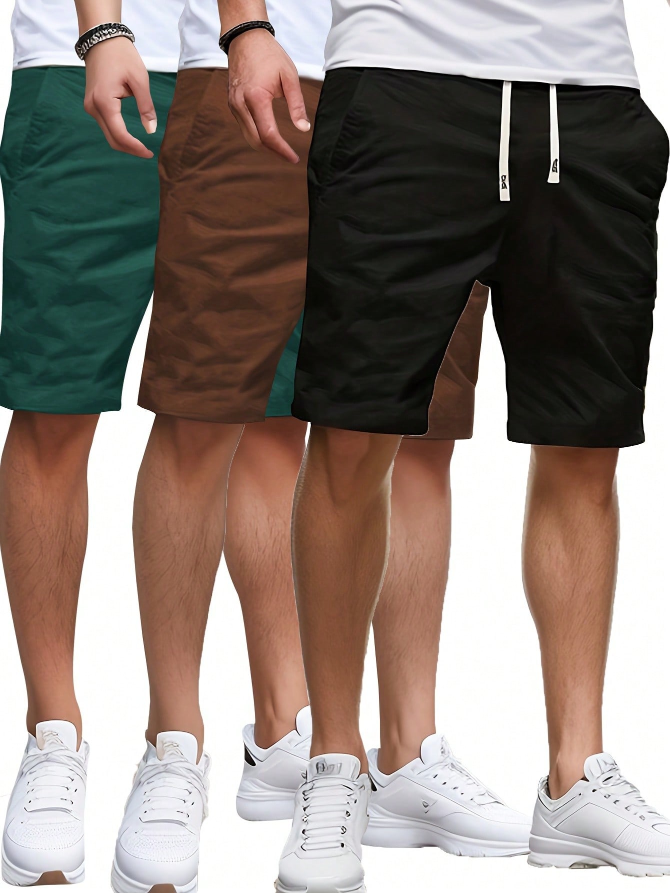 3 шт./компл. летние мужские однотонные шорты с эластичной резинкой на талии, многоцветный цена и фото