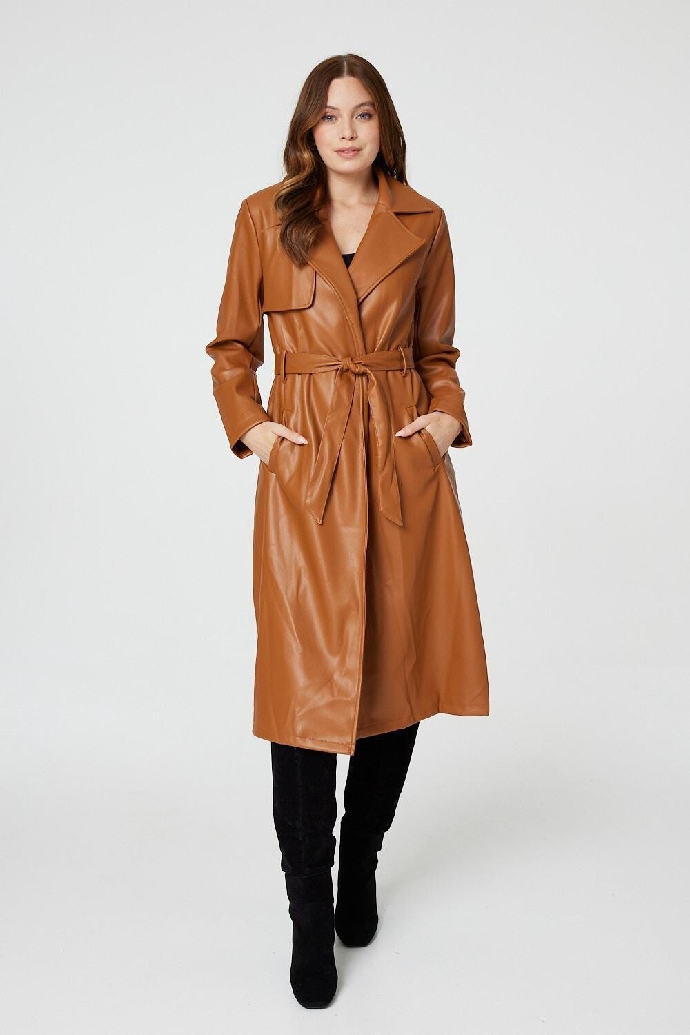 

Пальто из искусственной кожи с завязками на талии Izabel London, коричневый