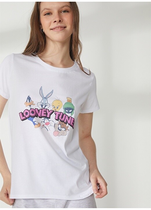 

Белый женский пижамный комплект с принтом Looney Tunes Never Say Never