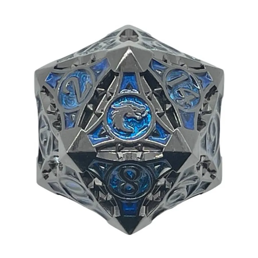 

40мм d20 - Черный никель с синим, Metal Dice - Gnome Forged