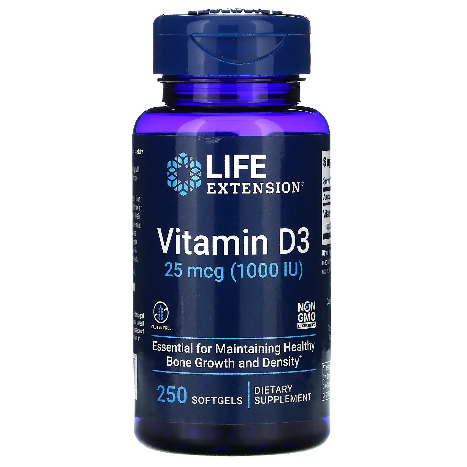 Life Extension Витамин D3 1000 МЕ 250 капсул фотографии