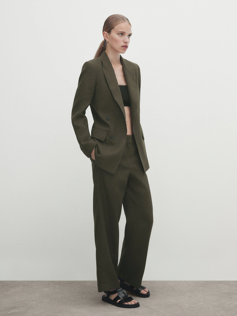 

Двубортный пиджак false из 100% льна Massimo Dutti, серый