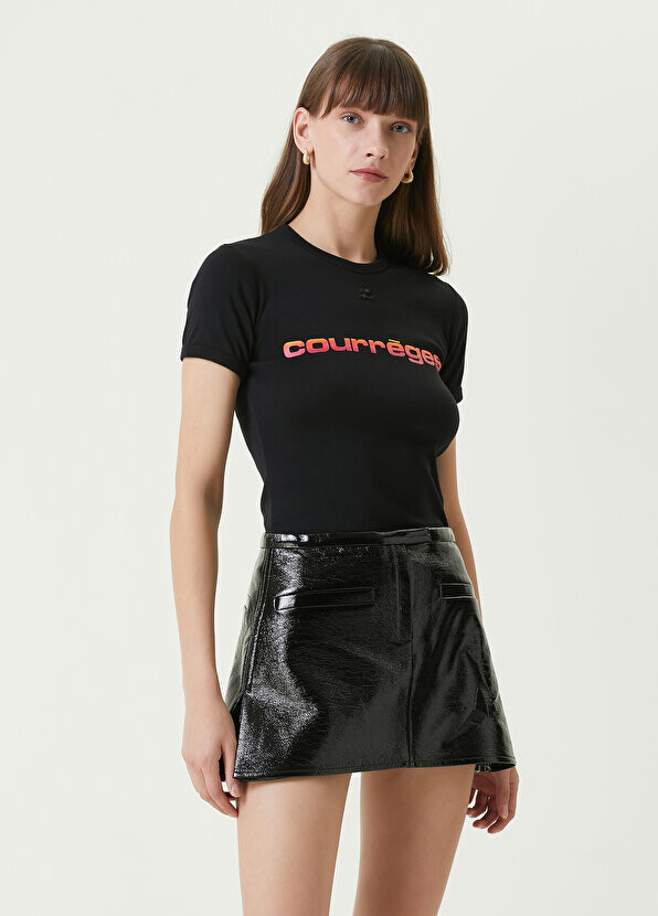 

Черная футболка с круглым вырезом и логотипом Courreges, Черный