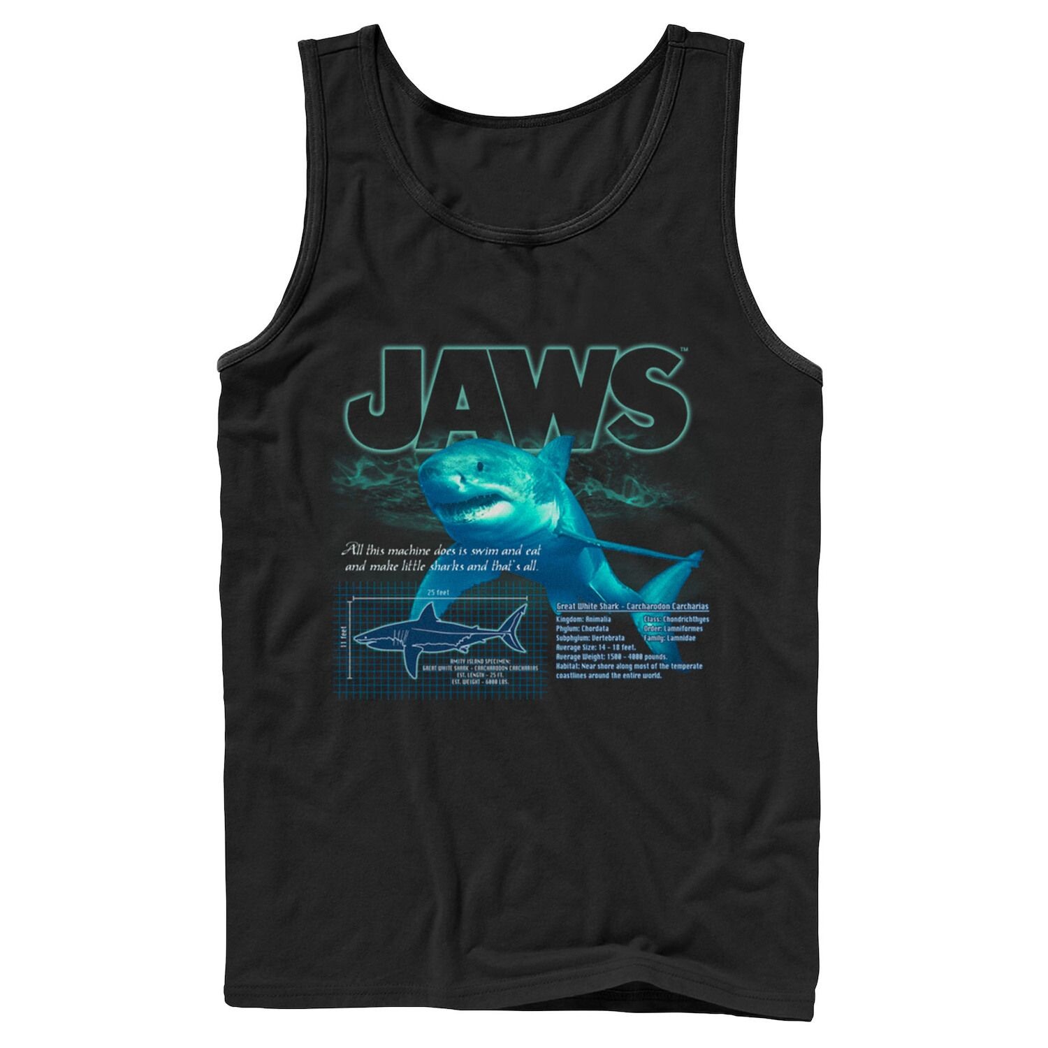 

Мужская футболка Jaws Great White Shark, чертеж, майка Licensed Character