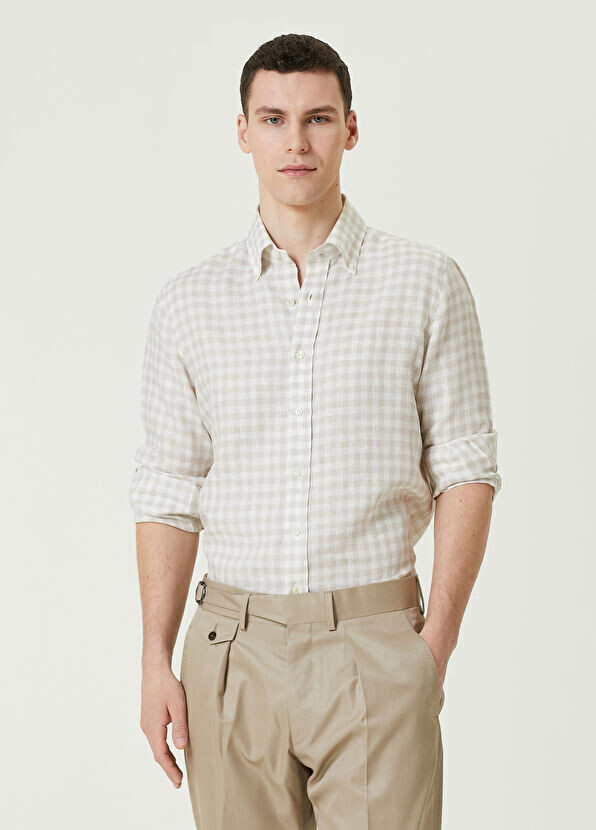 

Льняная рубашка с узором в клетку Gingham Luigi Borrelli, белый
