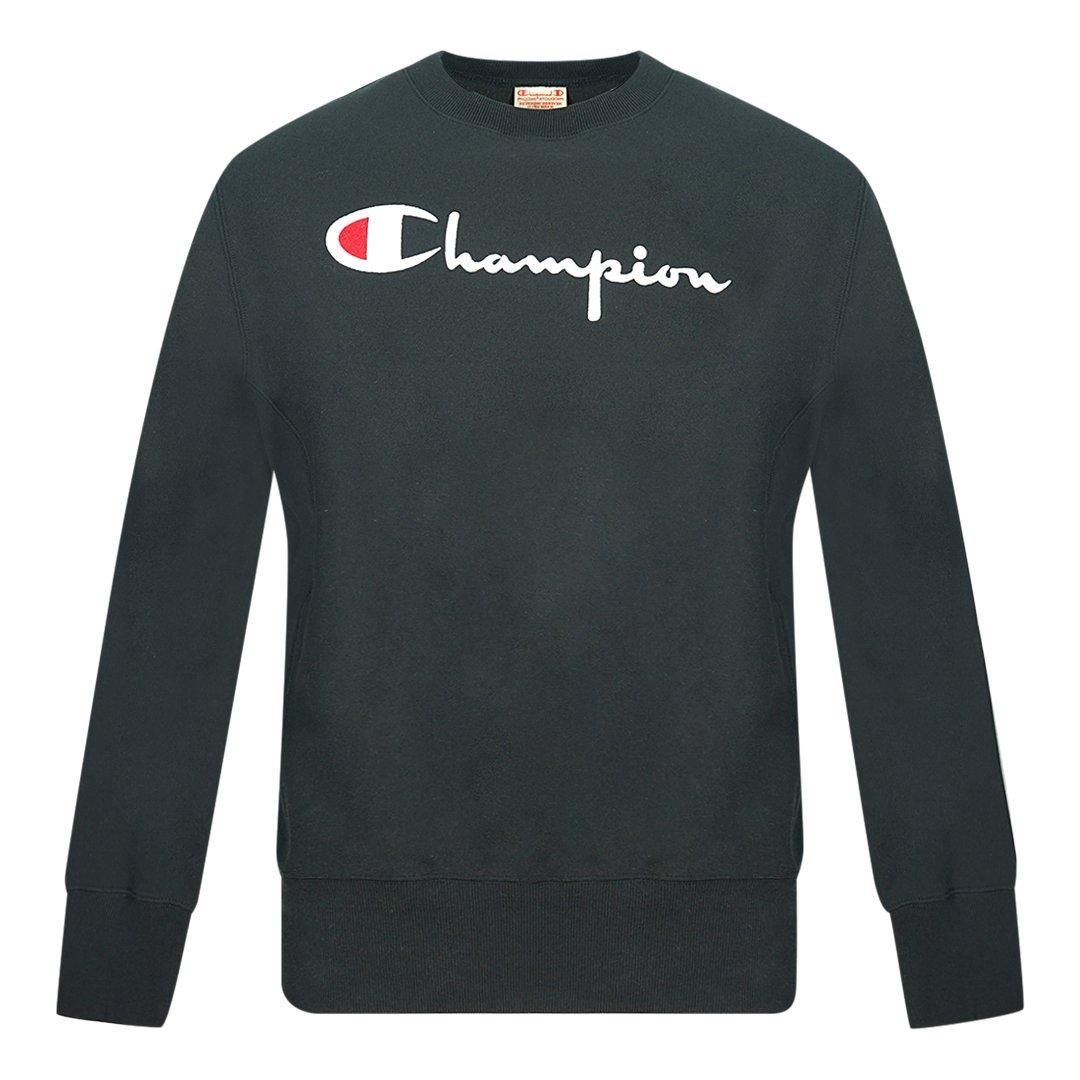 Черный свитшот с логотипом Script Champion, черный свитшот мужской champion черный
