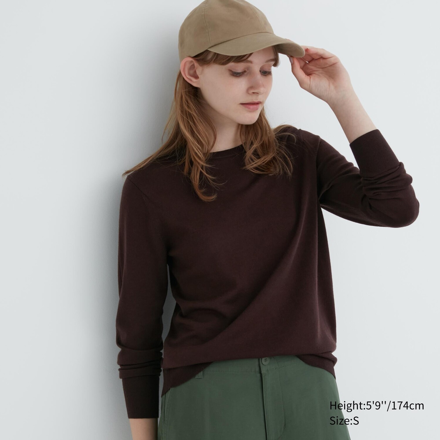

Джемпер из 100% очень тонкой шерсти мериноса с круглым вырезом Uniqlo, темно коричневый