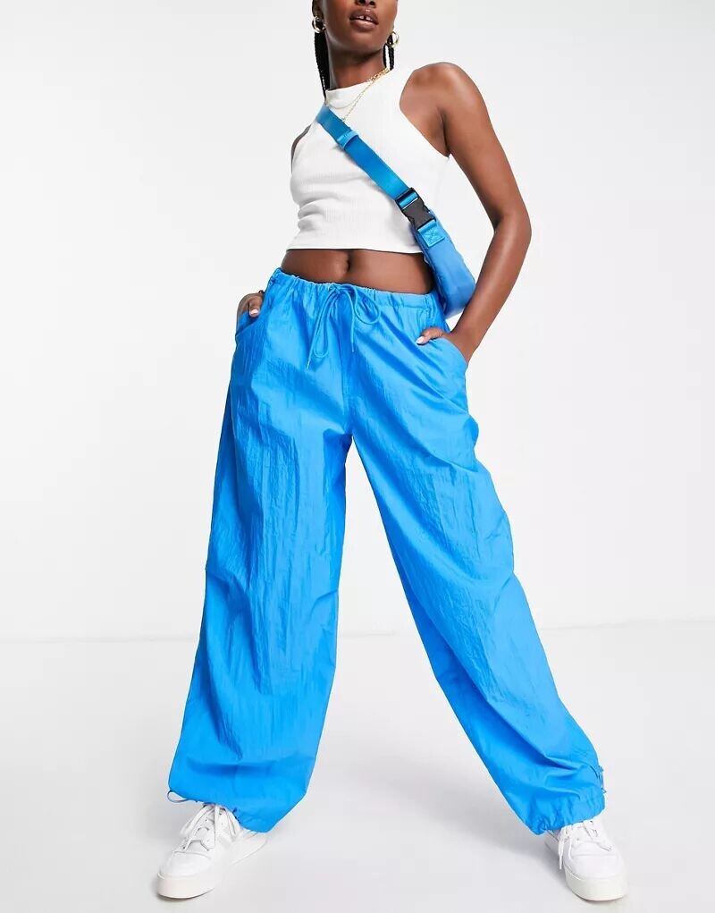 

Синие нейлоновые брюки-парашюты оверсайз Topshop