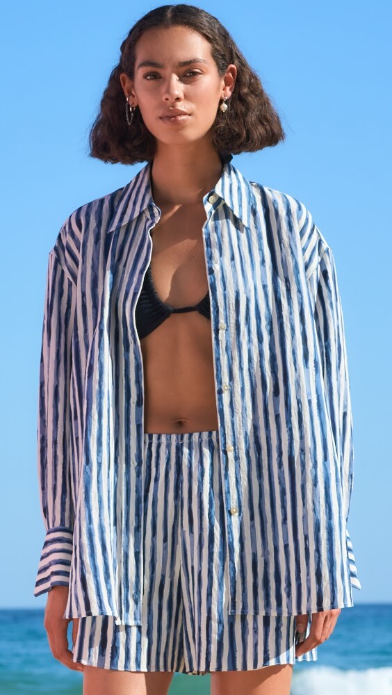 

Рубашка Vince Painterly Stripe Oversized, синий