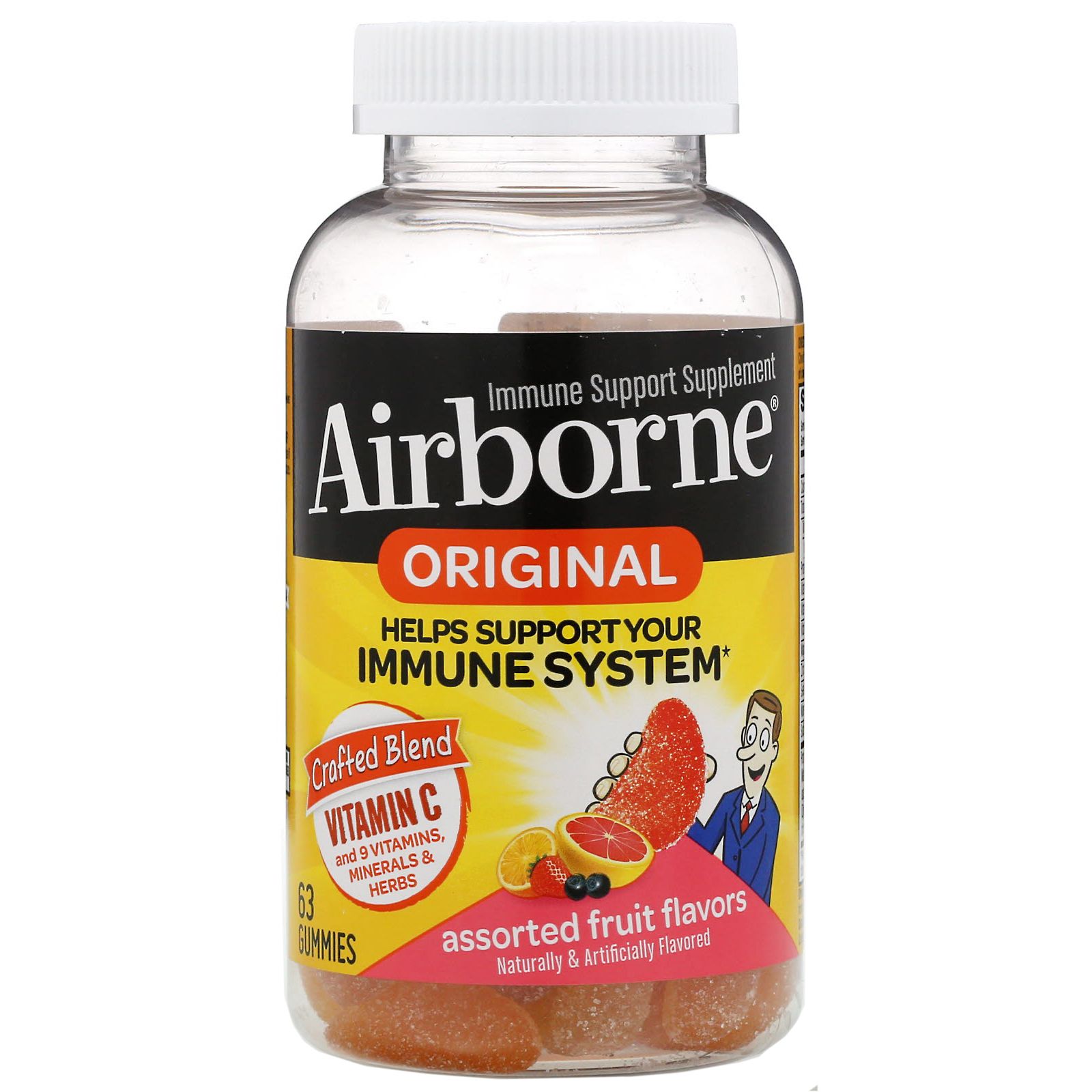 AirBorne Original добавка для укрепления иммунитета фруктовое ассорти 63 жевательные таблетки airborne оригинальная добавка для поддержки иммунитета пикантный апельсин 63 жевательные таблетки
