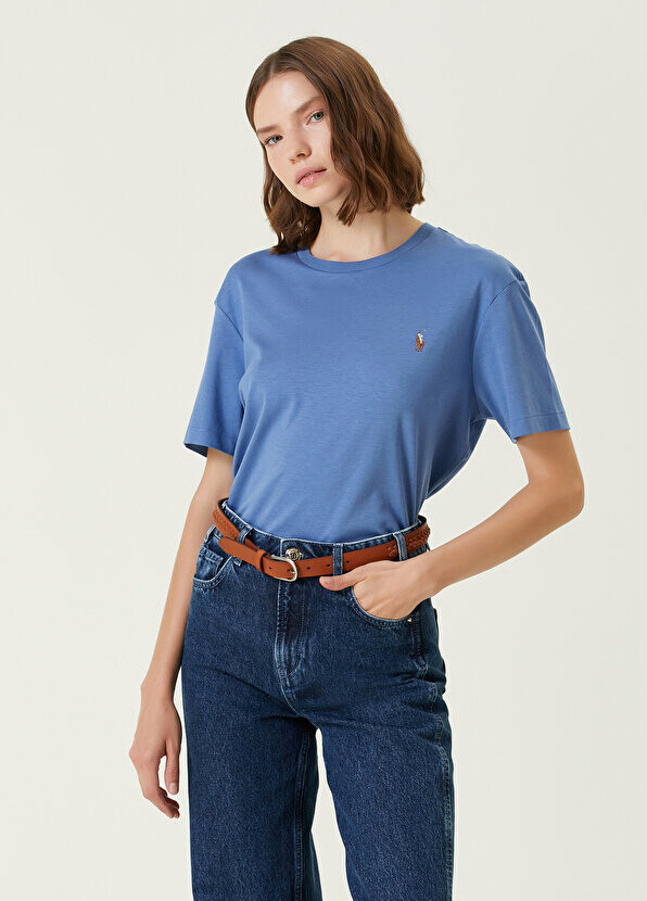 

Синяя футболка с вышитым логотипом Polo Ralph Lauren, Синий