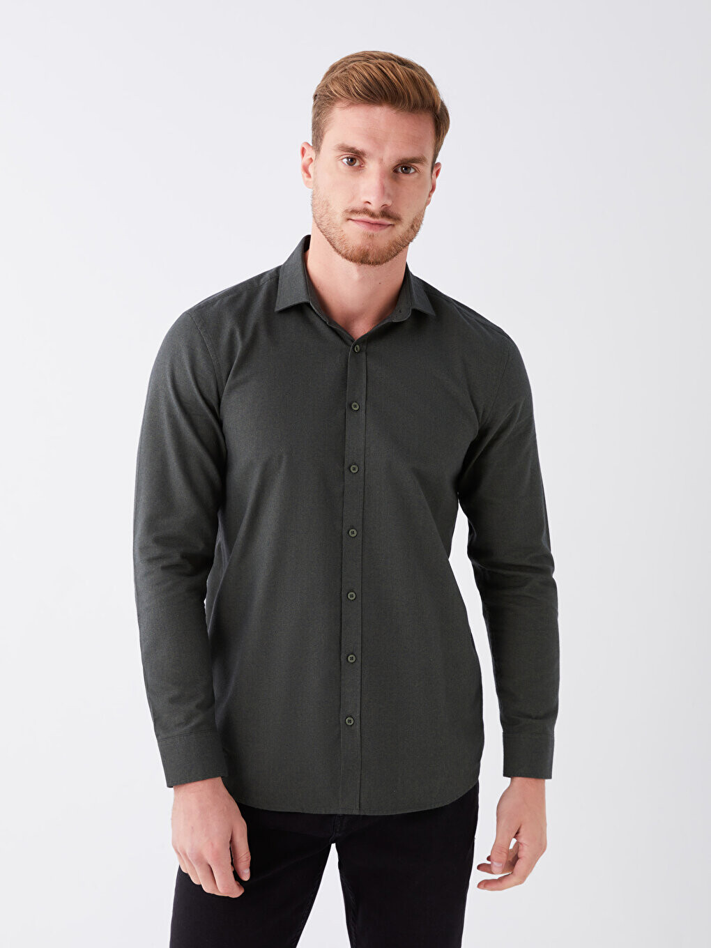 

Мужская рубашка Добби Slim Fit с длинным рукавом LCWAIKIKI Classic, хаки