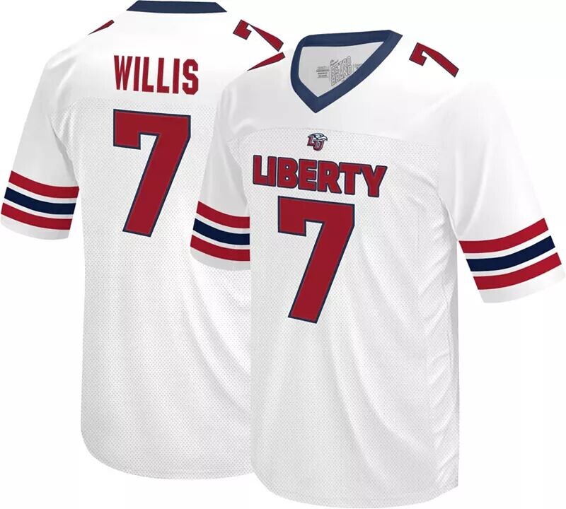 

Мужская Retro Brand Футболка Liberty Flames Malik Willis #7, белая реплика, футбольная майка