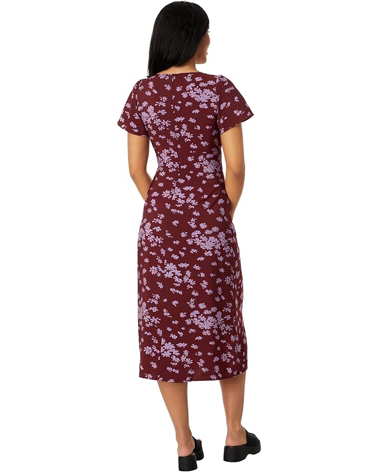 Платье Madewell V-Neck Flutter-Sleeve Midi Dress, цвет Pickwick Daisies Cabernet