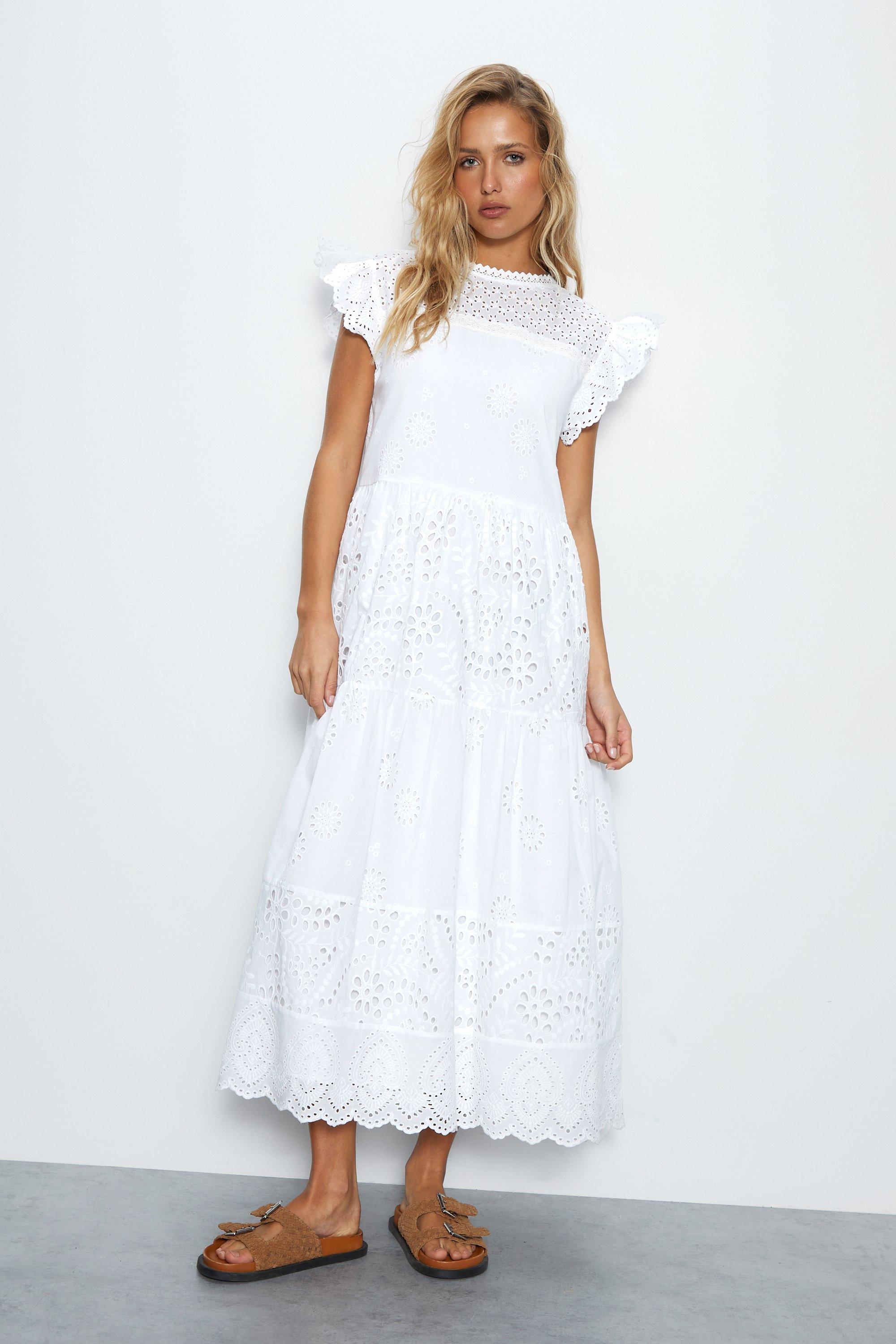 цена Многоярусное платье миди Broderie Warehouse, белый