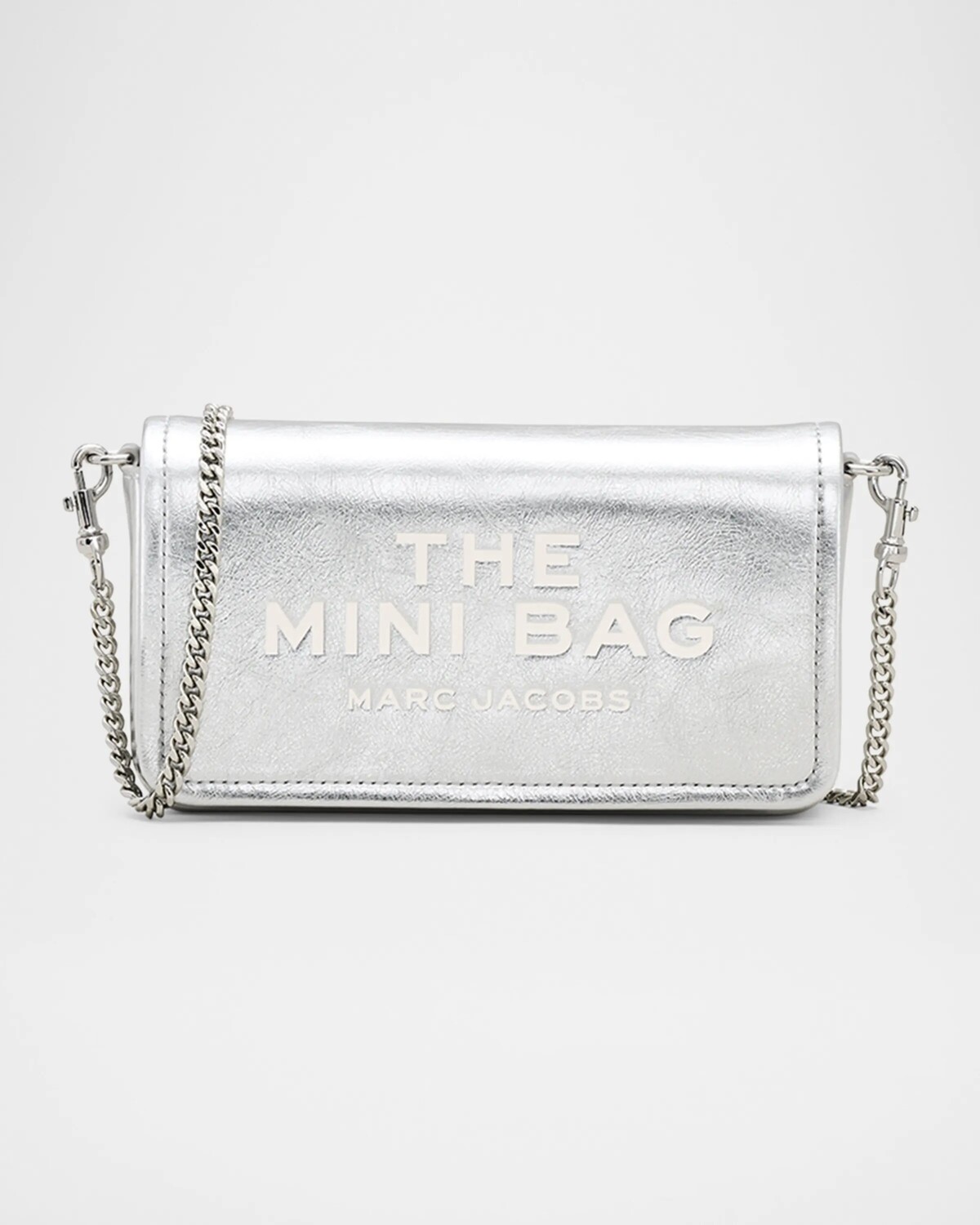 

Миниатюрная кожаная сумка через плечо металлик Marc Jacobs, серебряный