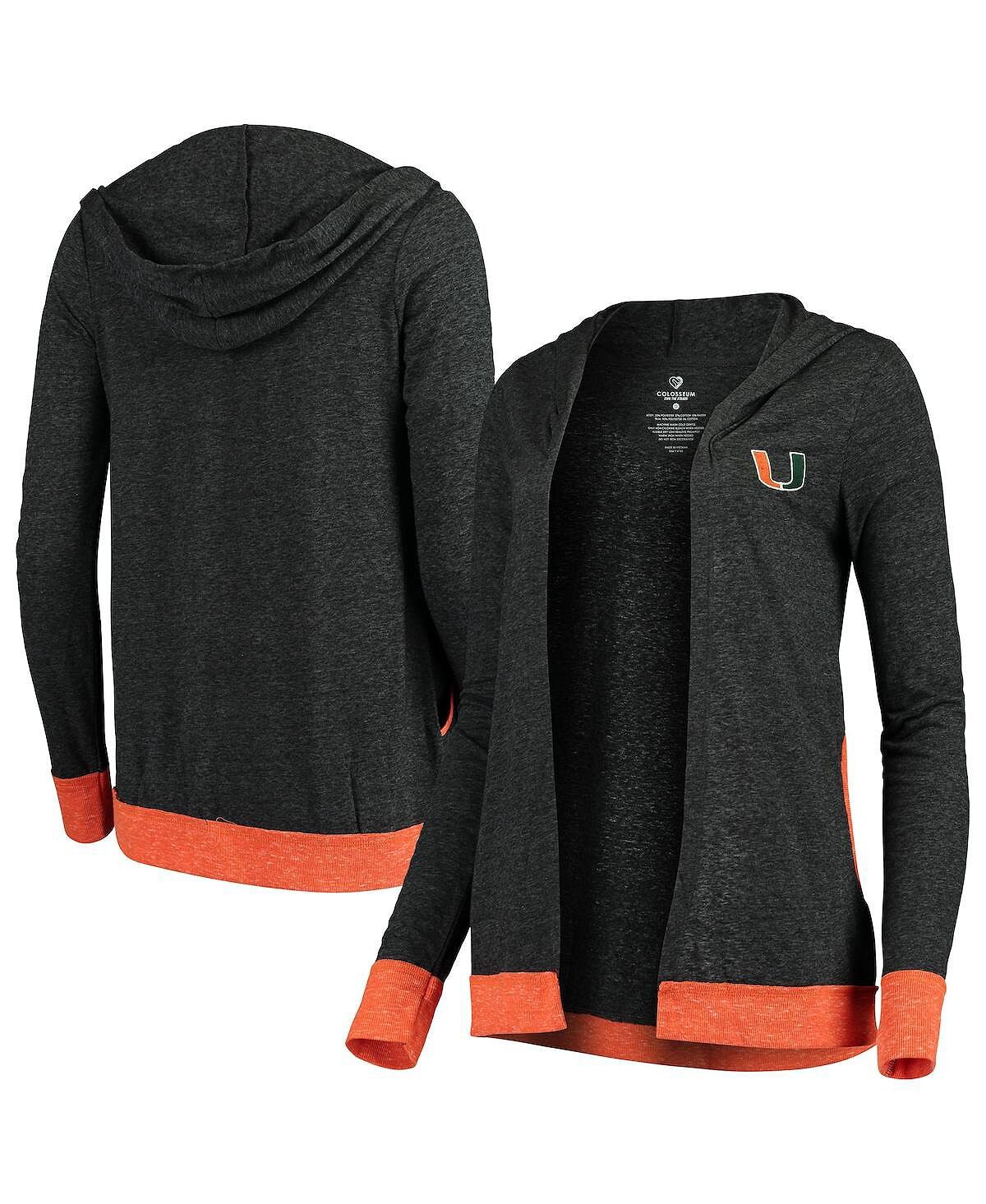 

Женский темно-серый кардиган Tri-Blend с открытым капюшоном Miami Hurricanes с препятствиями Colosseum