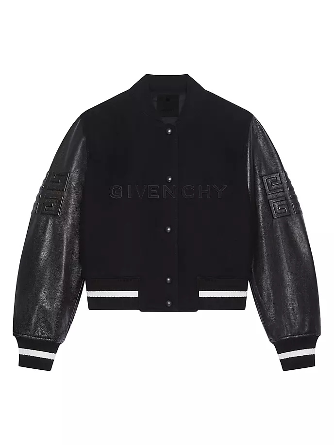 

Укороченная университетская куртка из шерсти и кожи Givenchy, белый