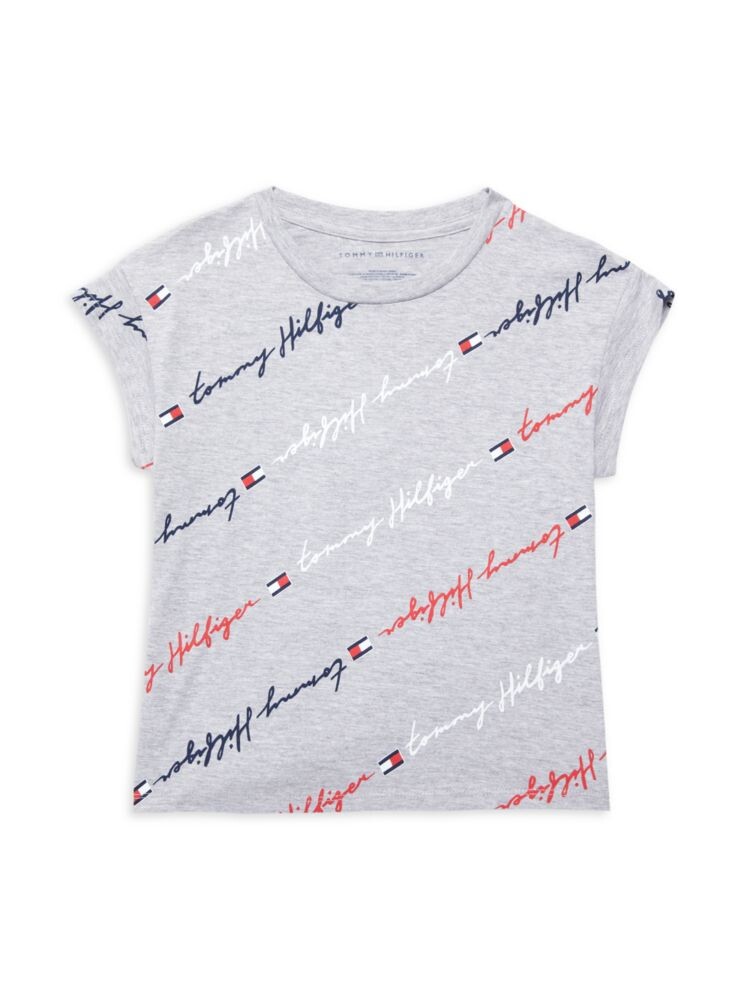 

Футболка с логотипом в полоску для девочек Tommy Hilfiger, цвет Grey Heather