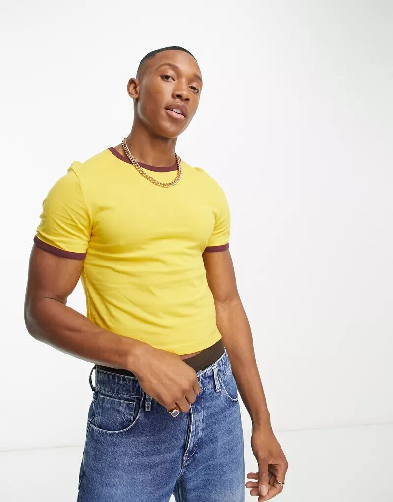 

Горчичная футболка с кольцом из смесового хлопка ASOS - MUSTARD