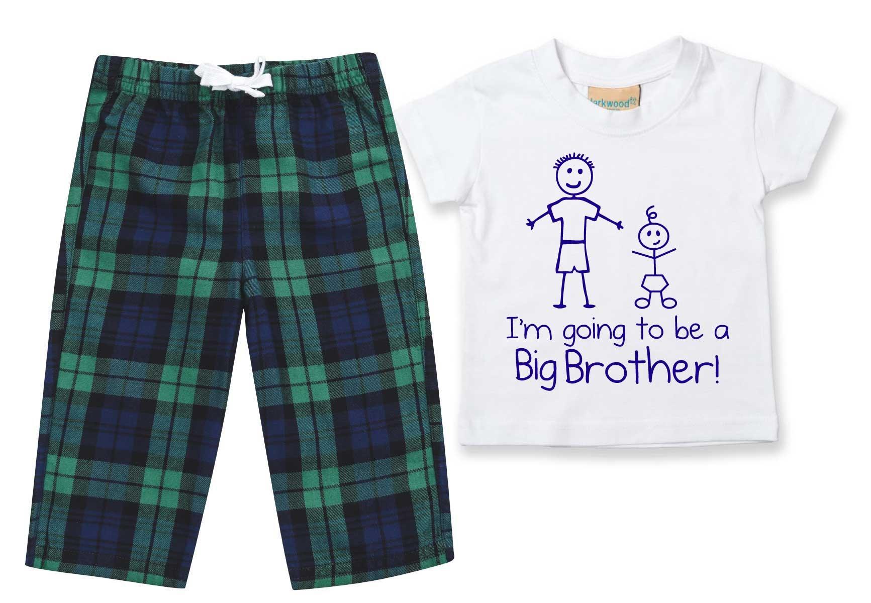 Пижама «Я собираюсь стать старшим братом», детский пижамный комплект с брюками в клетку «Большой брат» 60 SECOND MAKEOVER, зеленый георгина тартан