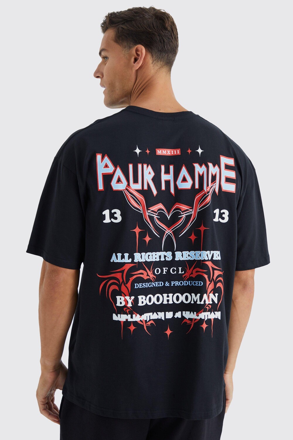 

Футболка oversize pour homme с графикой на спине tall Boohoo, черный