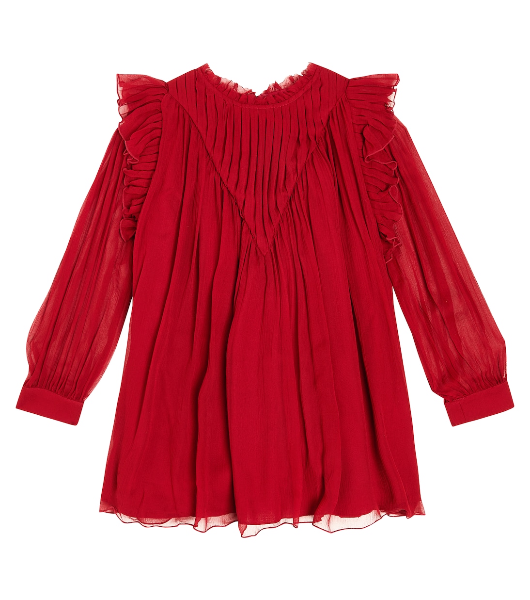 Платье из шелкового шифона с оборками Chloé Kids, красный